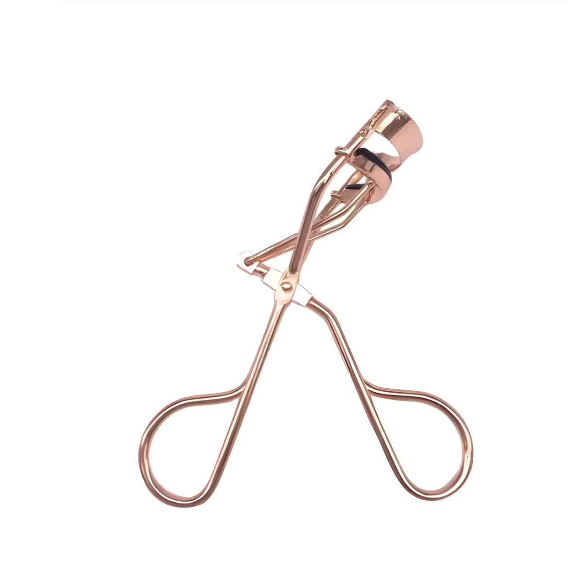 Rose gold plated local eyelash curler 10.3 x 3.6 cm with three rubber strips for lash curling
