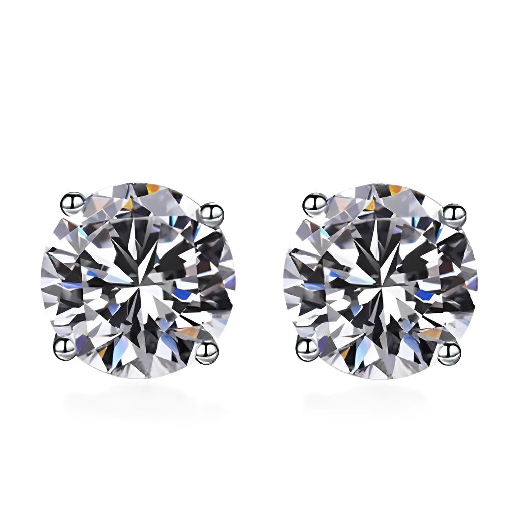 925 sterling silver round cut cubic zirconia stud earrings for women, silver colour, push-back fitting
