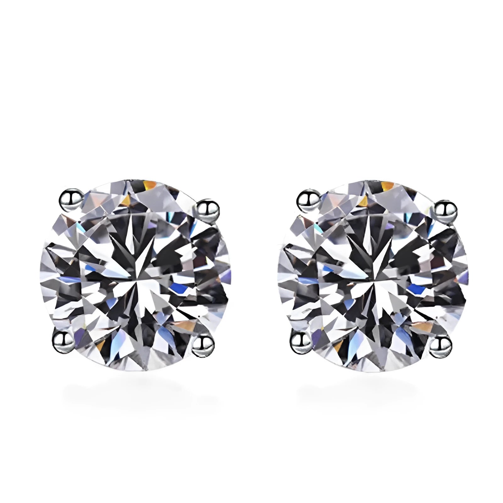 925 sterling silver round cut cubic zirconia stud earrings for women, silver colour, push-back fitting