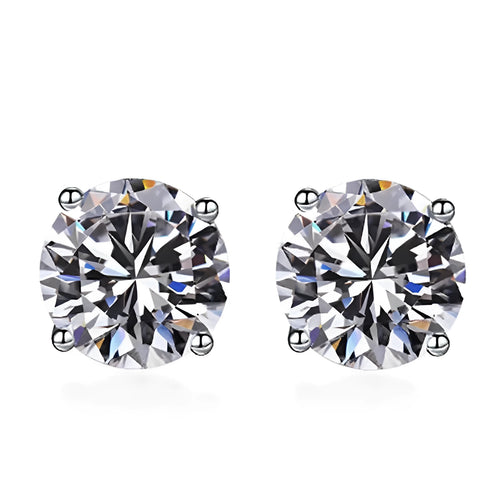 925 sterling silver round cut cubic zirconia stud earrings for women, silver colour, push-back fitting