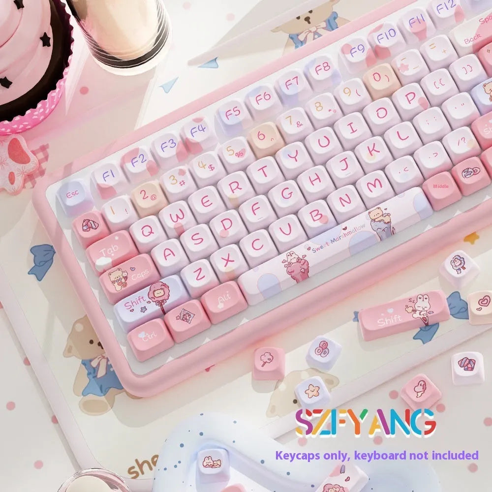 Sweet Cotton Candy pink and white mechanical keyboard key cap set for keyboard customisation