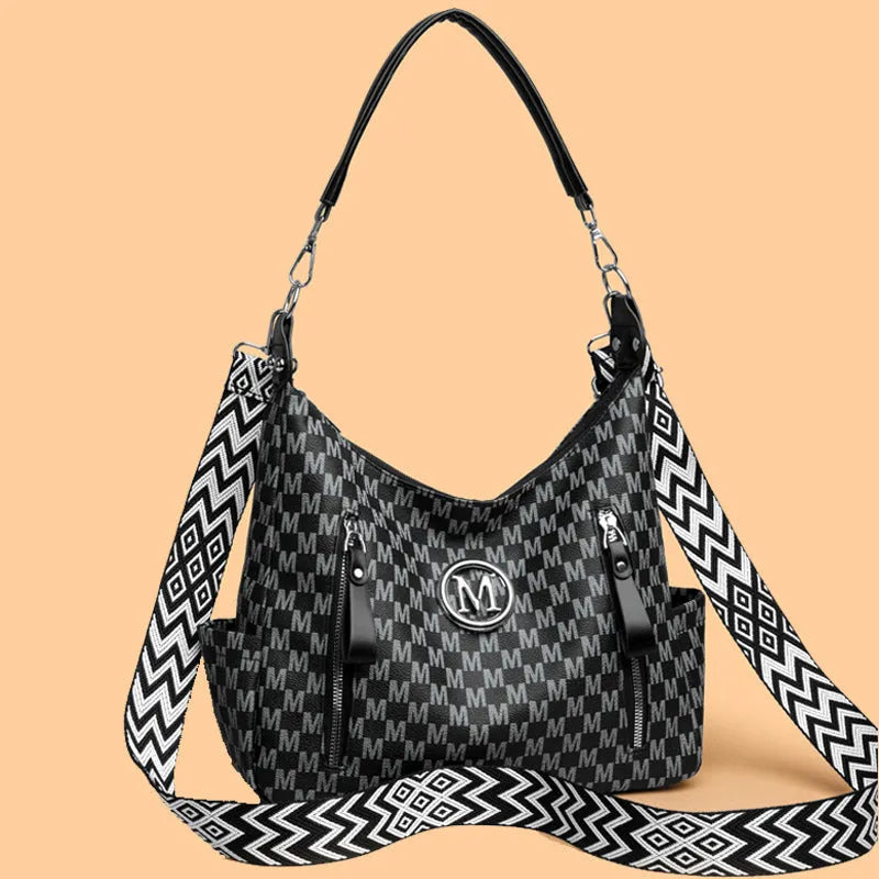 Retro printed shoulder messenger bag in soft PU leather with adjustable straps and sandwich pocket design