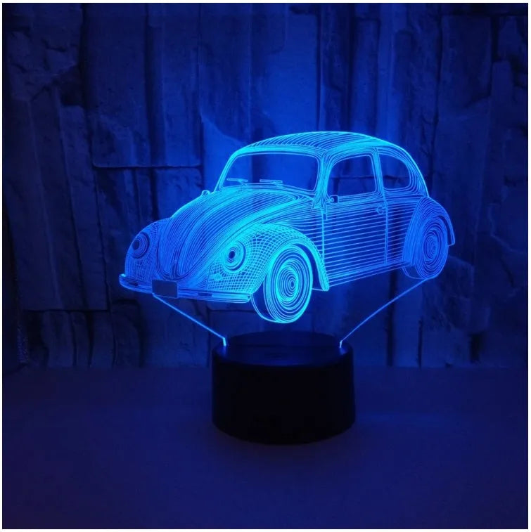 Small 3D visual table lamp with colourful LED patterns and acrylic shade