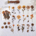 Square 70mm dried flowers journal stickers in eight artistic colour styles including dark night purple and rose nebula