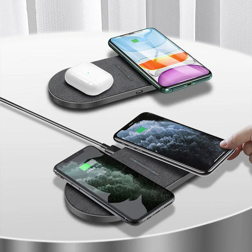 Pair of black 10W wireless chargers with Type-C and USB input ports