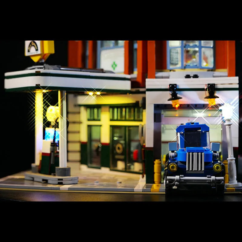MOC building block LED lighting accessory kit with plastic parts for corner repair shop models