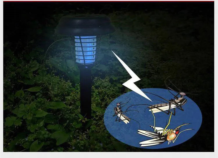 Black solar insect killing mosquito lawn lamp with UV purple light and white LED for garden pest control