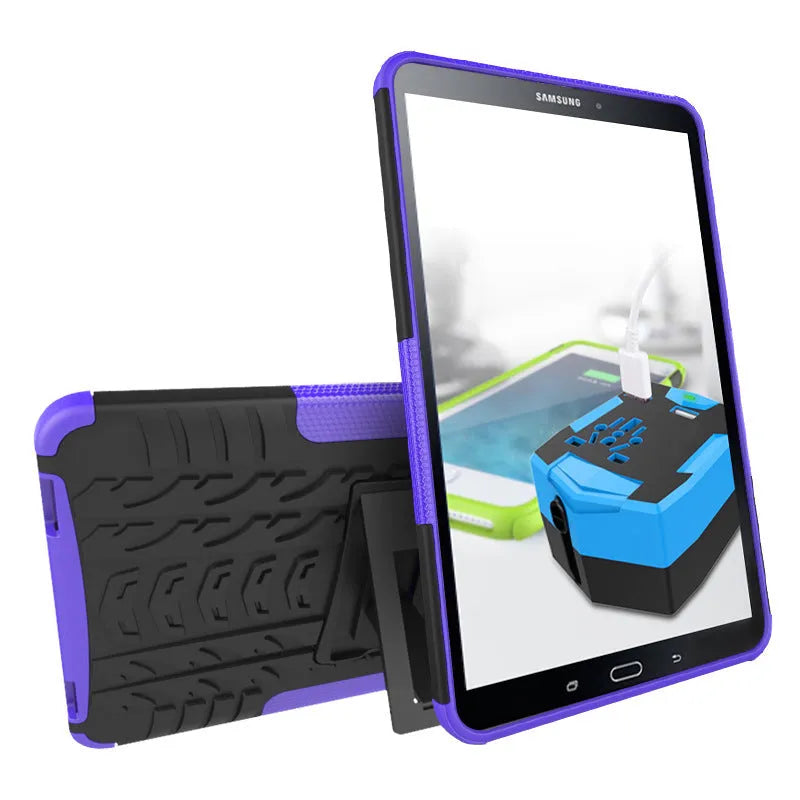 Samsung Galaxy Tab A 10.1 2016 plate bracket shell protective case in black with stand and tyre pattern