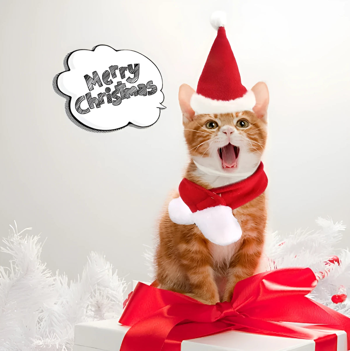 Red Christmas pet hat and scarf set in short plush, one size, for cats dogs and small pets