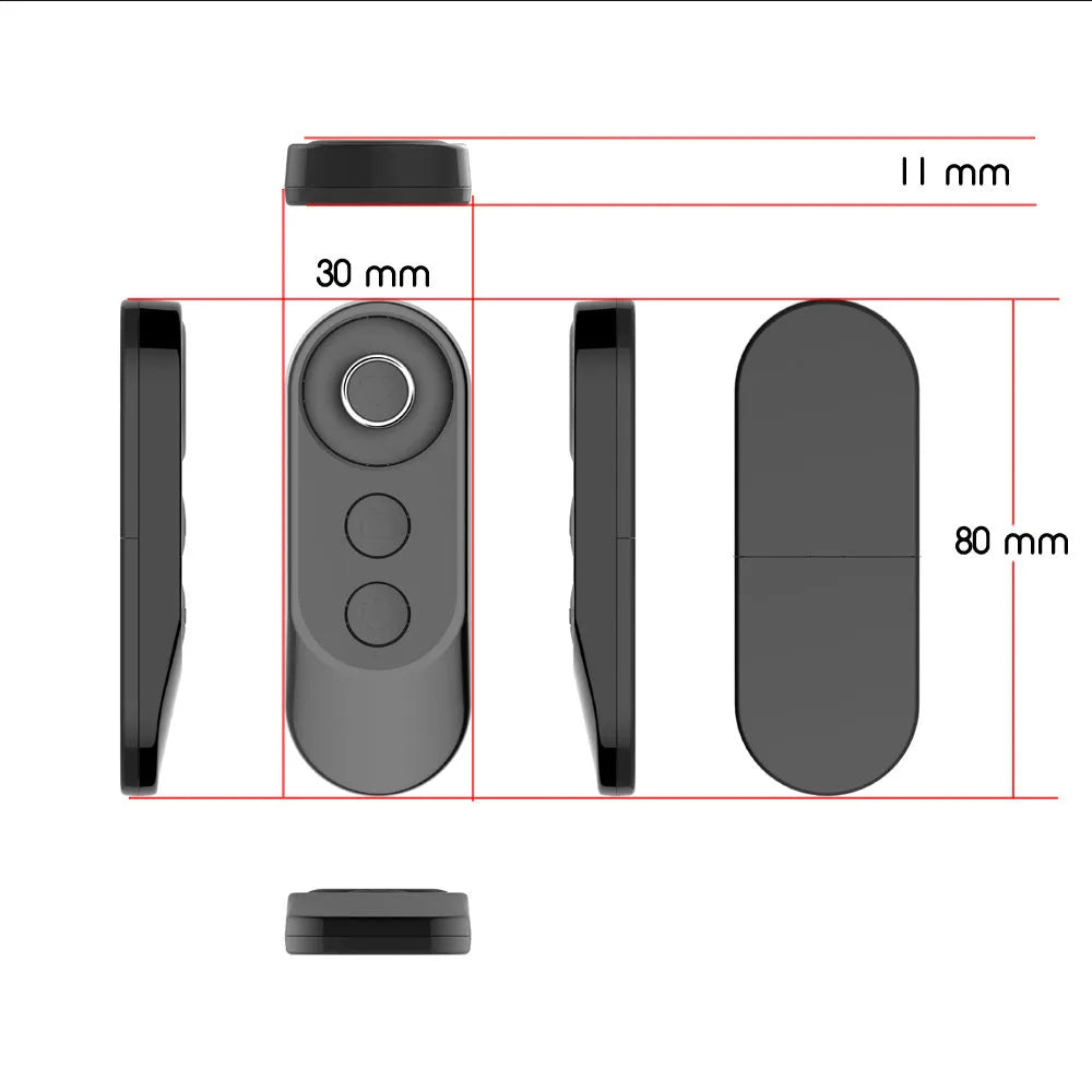 Black ABS Bluetooth remote shutter control for mobile phone camera – 1.5x4.2x9.0cm size – front view