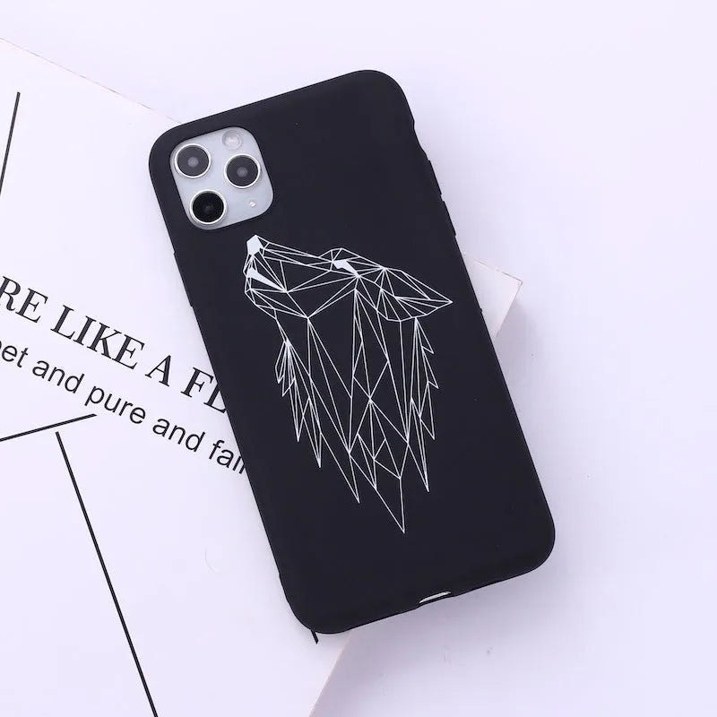 Animal line graffiti art TPU phone case for iPhone with painted cat, deer, horse designs
