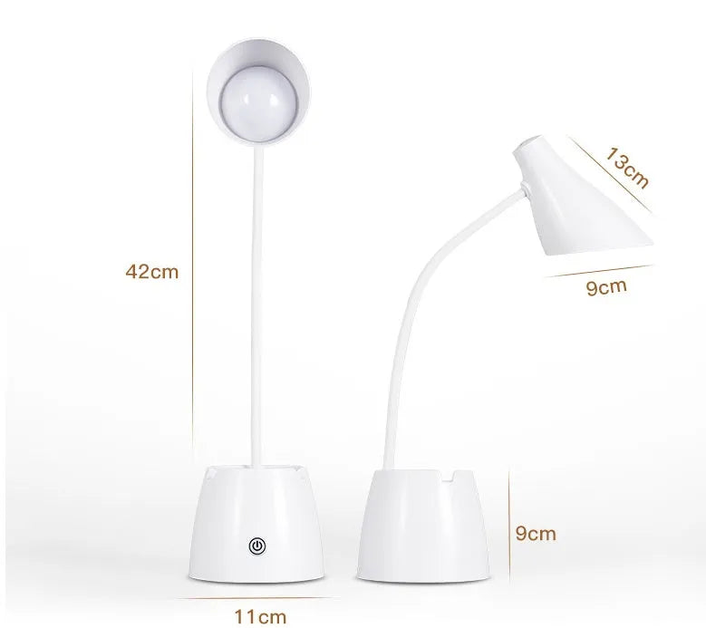 LED folding eye protection table lamp in beige with three colour temperature settings and rechargeable battery