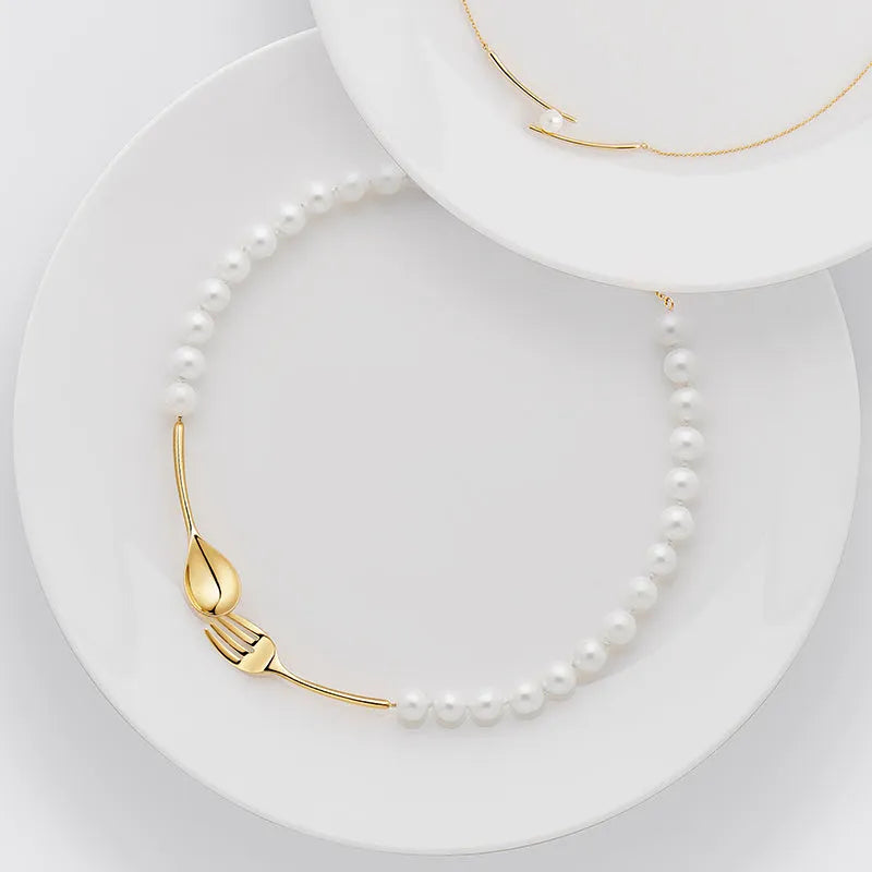 Vintage golden pearl necklace with 925 silver chain and shell beads, adjustable 370mm length plus 20mm extensions