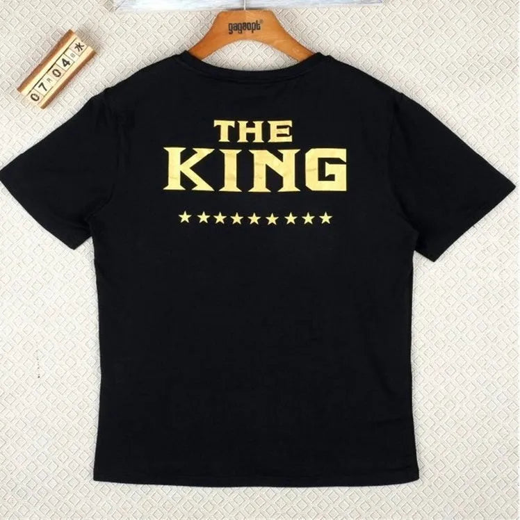 Knitted fabric printed t-shirt for men and women with short sleeves, black colour, street style regular fit