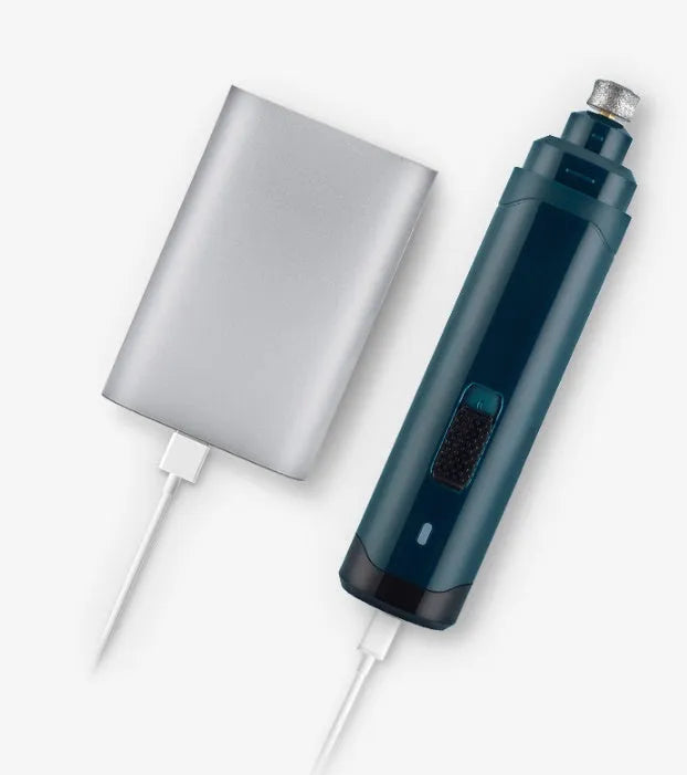 Blue pet electric nail polisher with mute function, two speed settings, and one rough grinding wheel