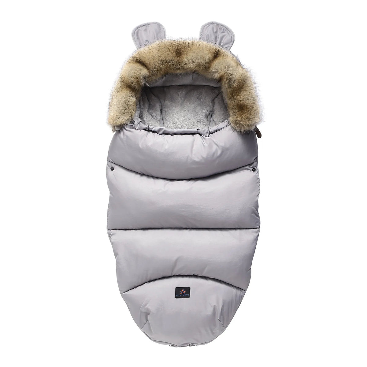 Baby stroller sleeping bag in silkworm cocoon style, shown in a colour option, measuring 100 by 48 centimetres.