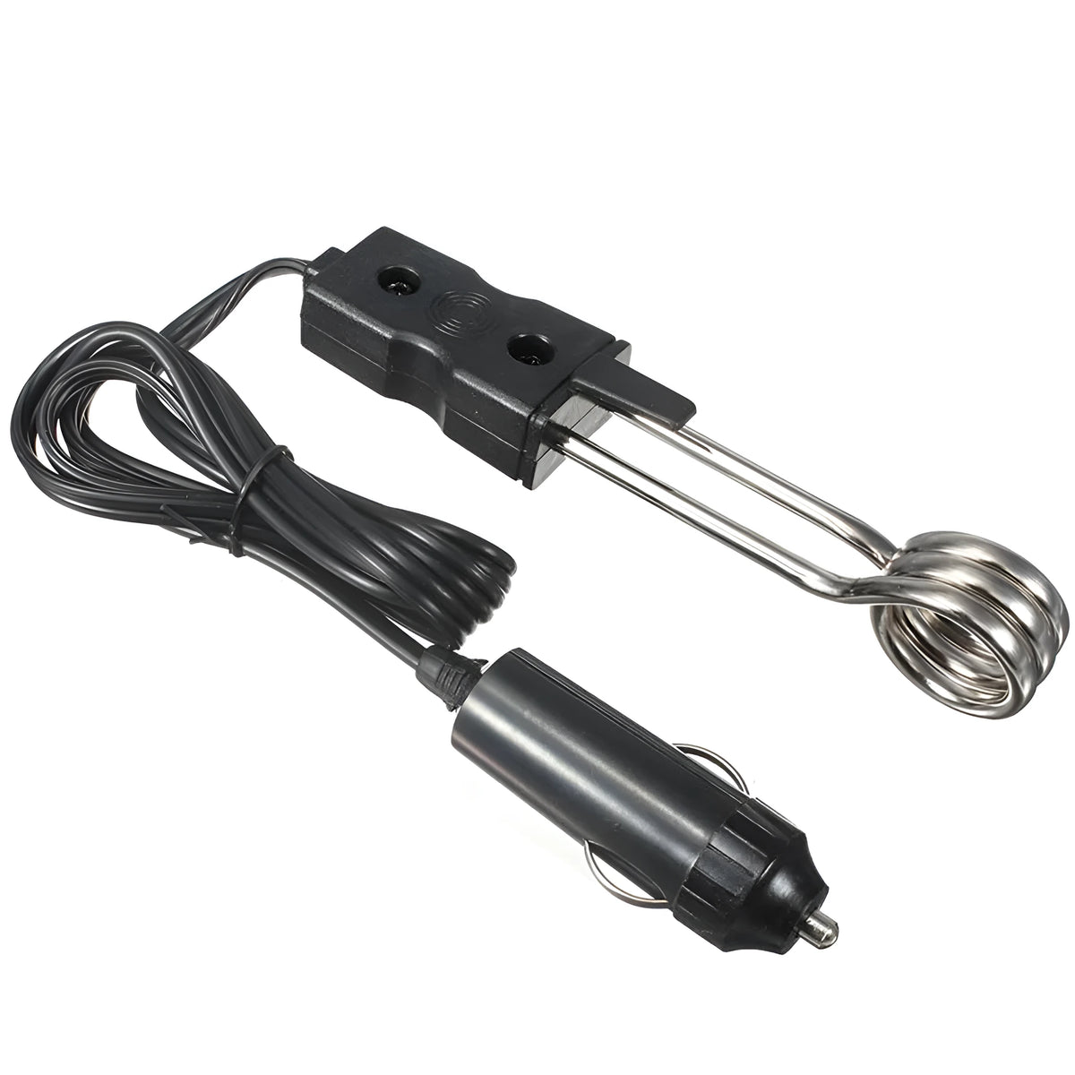Black compact 12V 120W car water heater with copper element for General Motors vehicles