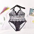 Black printed split bikini two-piece swimsuit with chest pad, nylon, sizes XL to 5XL