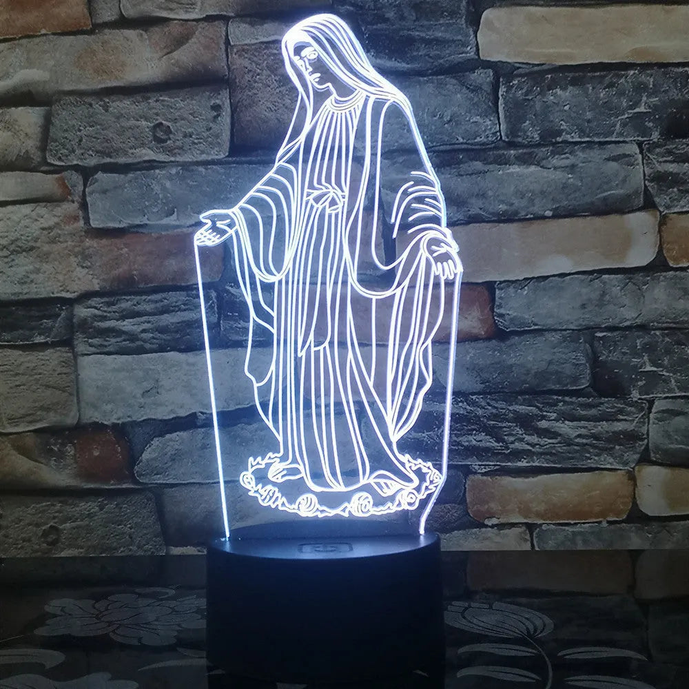 3D LED night light with laser-engraved acrylic panel showing dual ring pattern, ABS base with touch controls