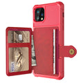 Imitation leather iPhone case with built-in card slot in black, shown next to a credit card.