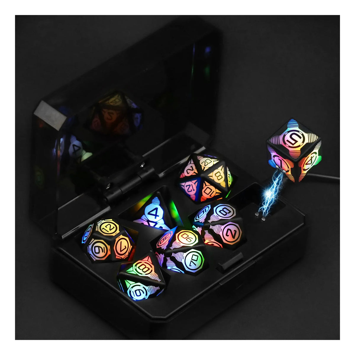 Charging luminous dice chip LED set in ABS plastic with rounded style