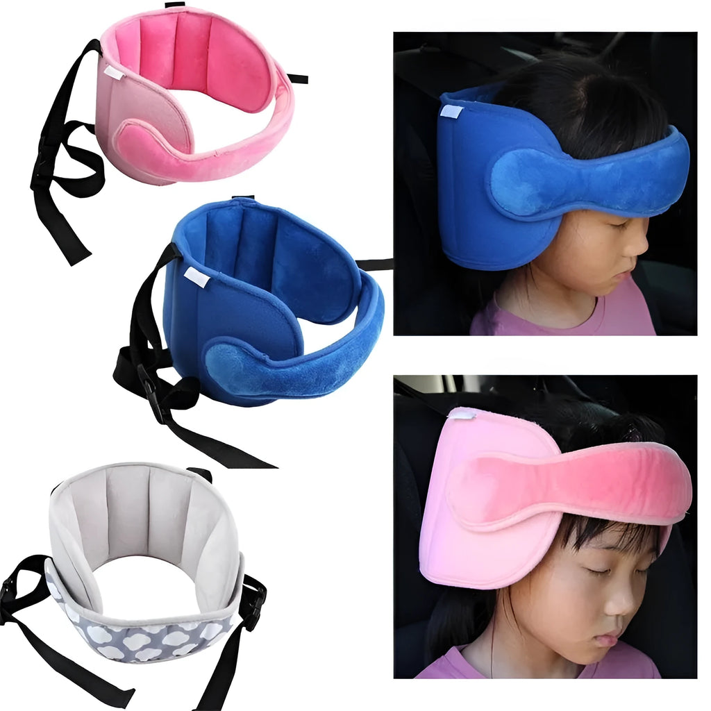 Child car seat head support sleep auxiliary belt in polyester with hook and loop neck fastening and 55 x 44 cm rear waistband