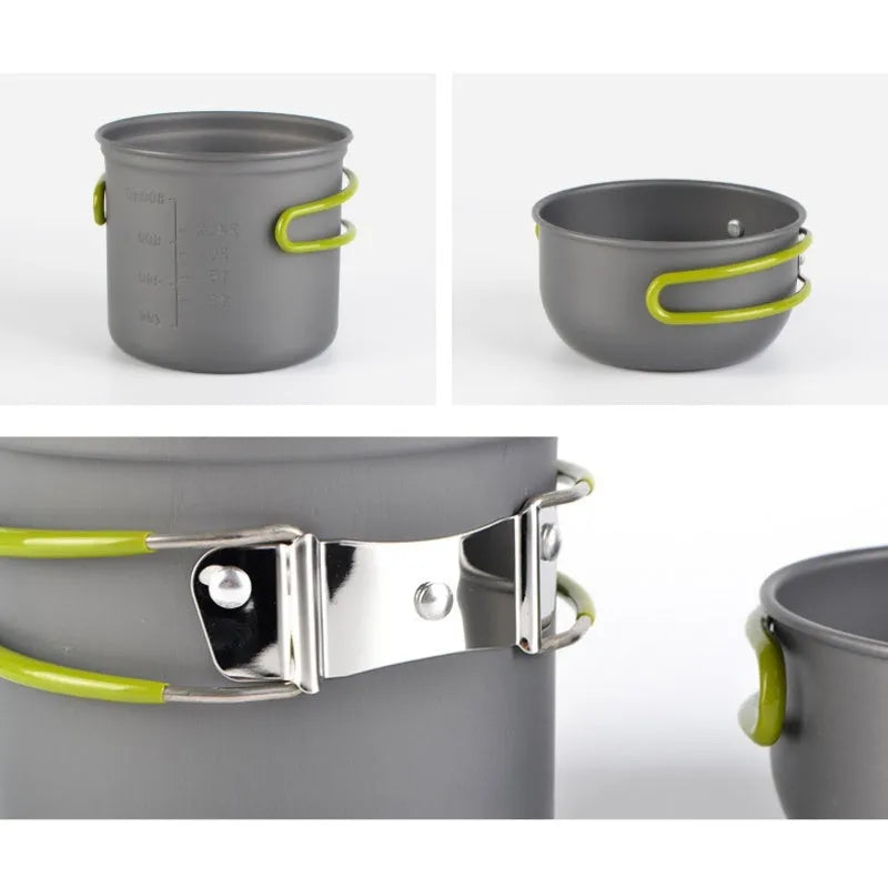 Green DS-101 camping cookware small aluminium pot with lid and mesh bag