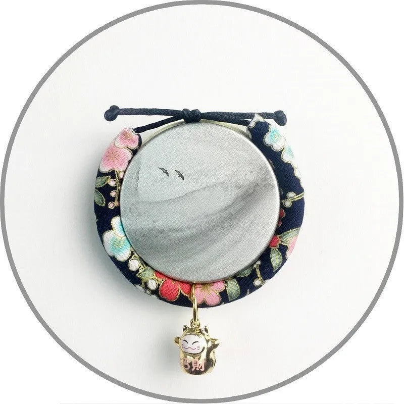 Cat collar with small Japanese bell made from cotton, linen, and copper, available in Black big flower and Red plum