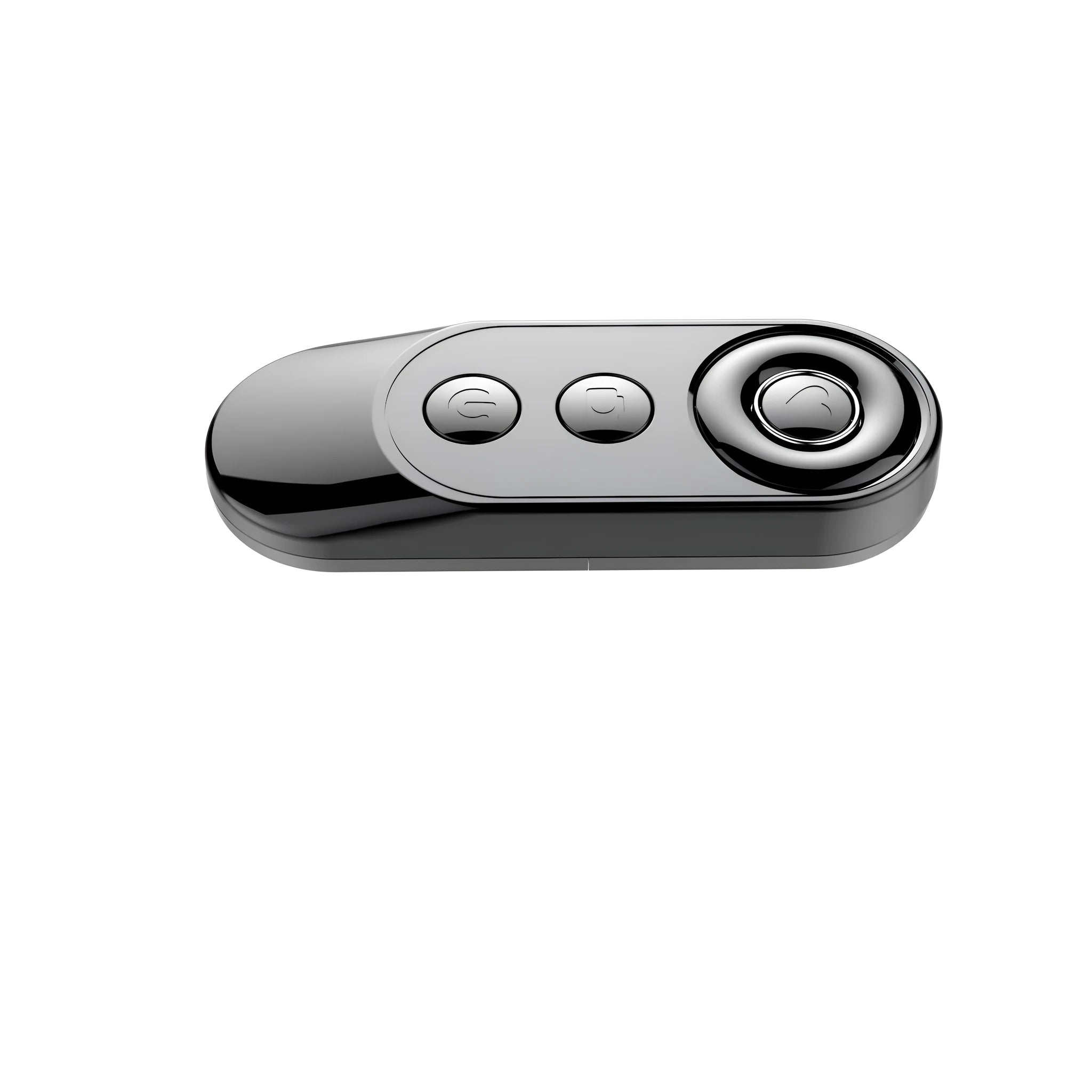 Black ABS Bluetooth remote shutter control for mobile phone camera – 1.5x4.2x9.0cm size – front view
