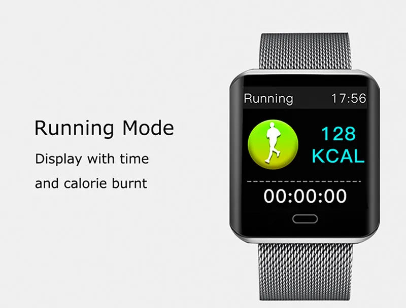 B8 smart bracelet in black with silver alloy case and LED display
