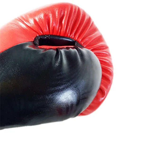 Adult boxing gloves in PU, shown in red, blue, white, pink and orange, with sizes 8OZ, 10OZ and 12OZ