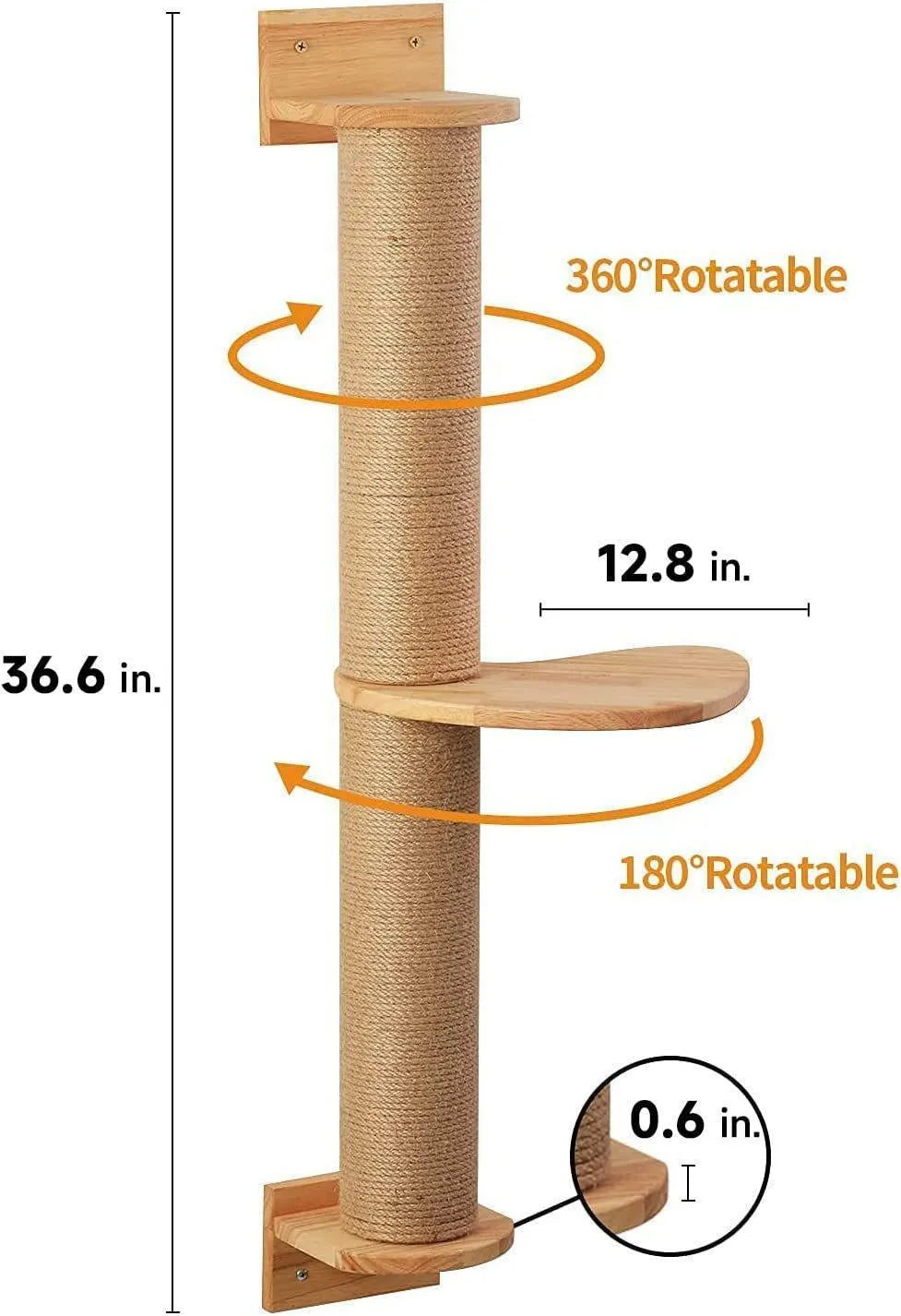 Wooden cat climbing frame with sisal scratching post and wall-mounted jumping platform