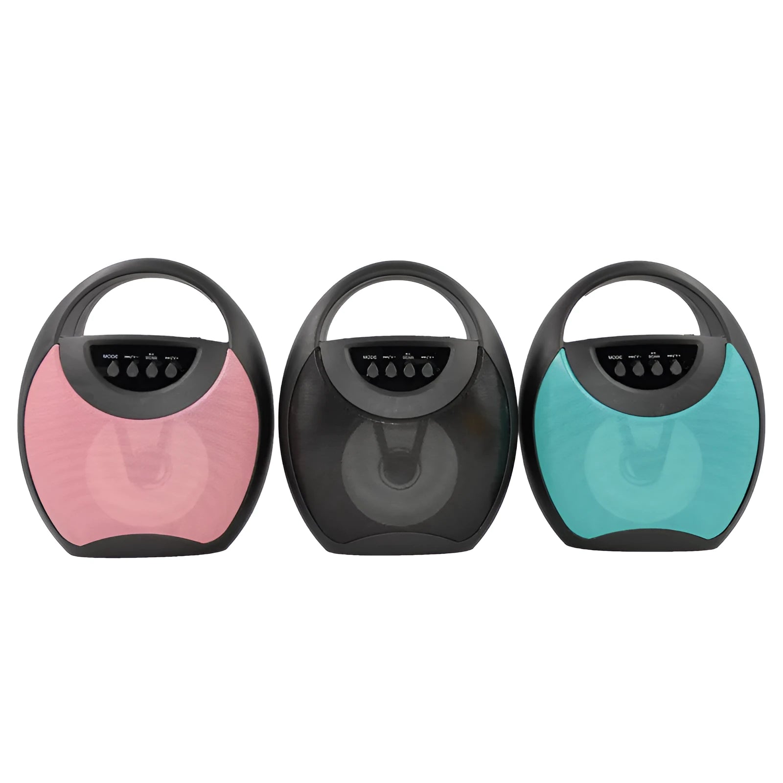 Portable Bluetooth speaker in black, blue, or pink with USB port and SD card slot