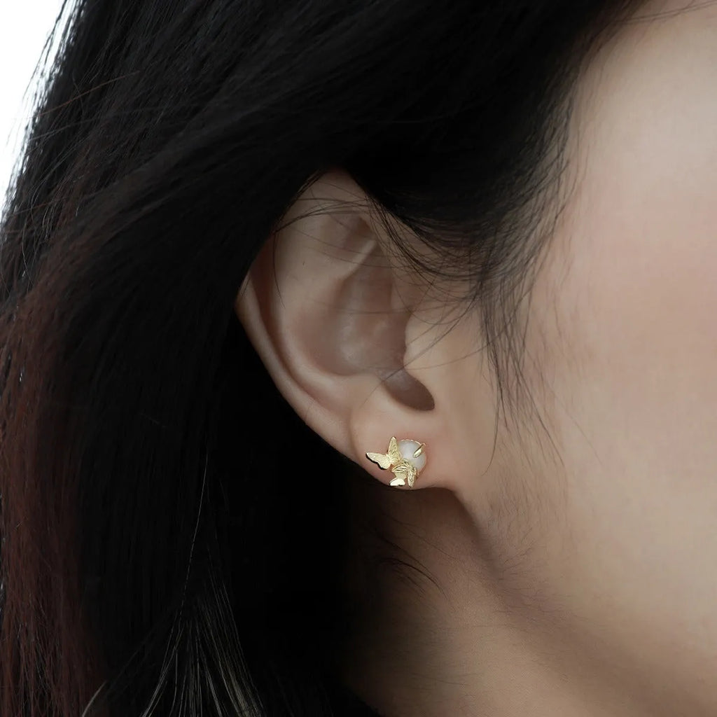 Silver 925 butterfly ear studs with electroplated gold or white gold colour options