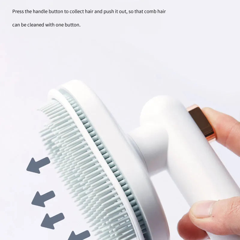 Pet comb for cat and dog to remove floating hair, self-cleaning brush with arc needles, ABS, 21.6cm, dark blue