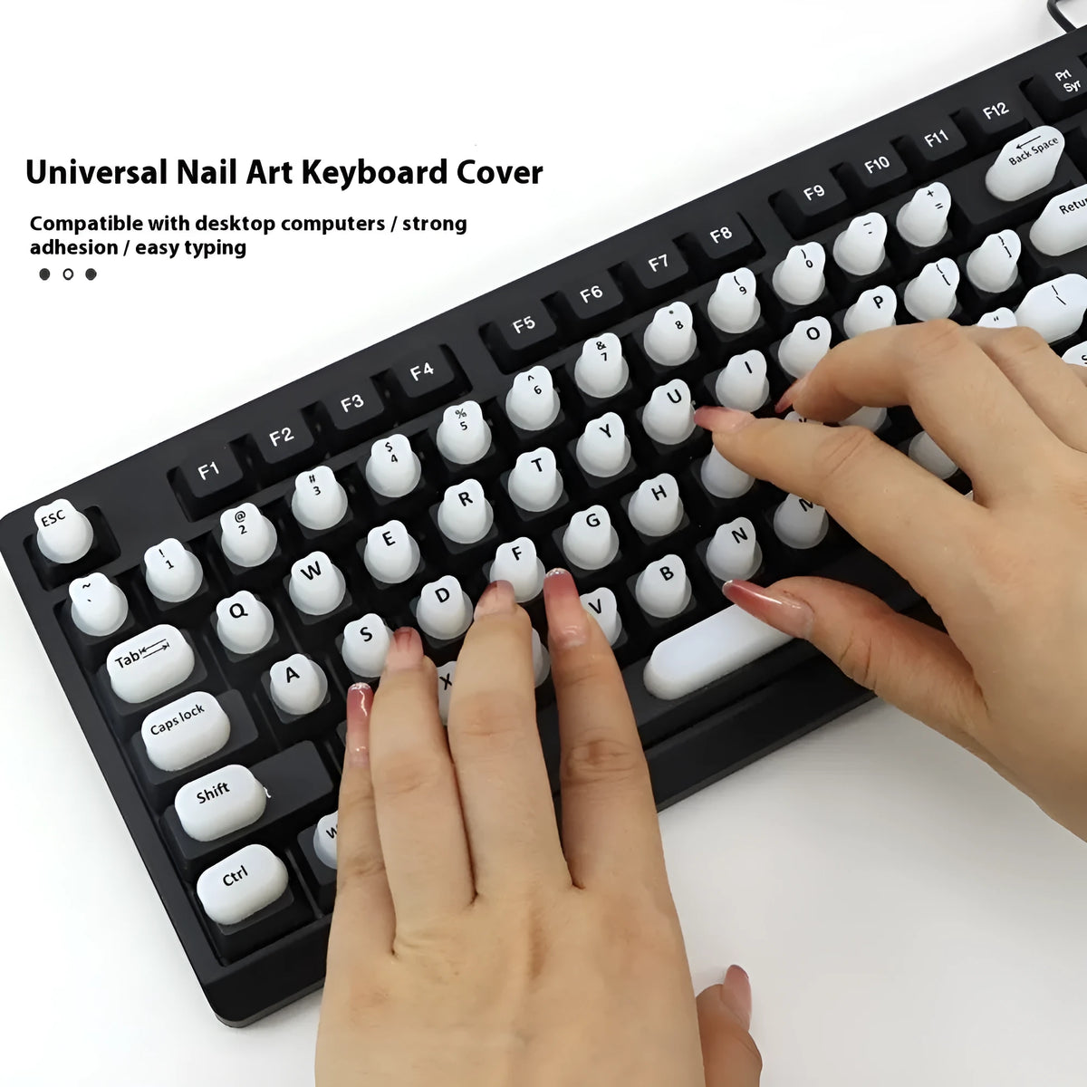 Set of anti-static silicone key cap stickers for long nails in black, clear, mint green, pink, purple, 70-piece keyboard cover