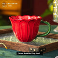 Ceramic breakfast cup with pastoral pattern available in red or purple, 500ml capacity