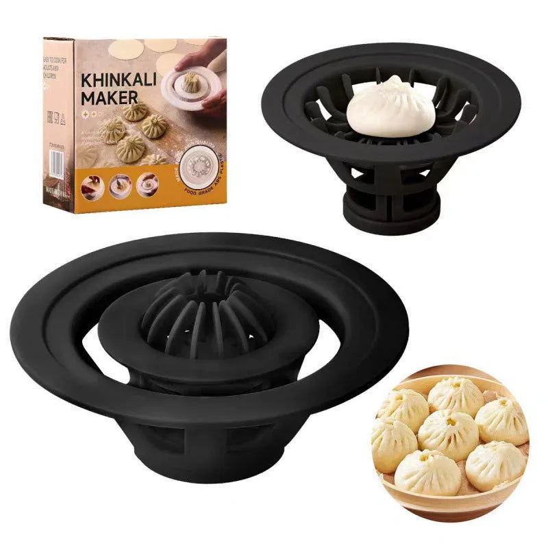 Set of four black plastic steamed bun molds for making dumplings and shaomai