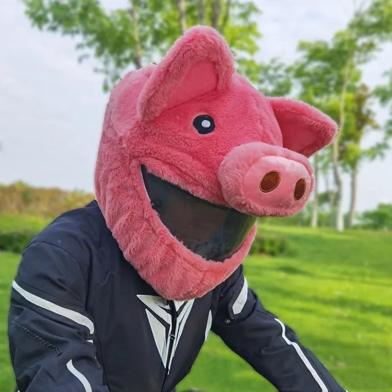 Pinkpig cartoon plush PV velvet protective hood cover for a motorcycle helmet