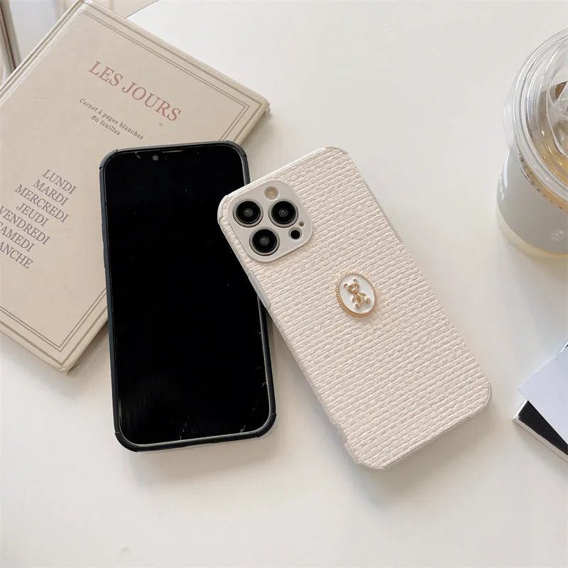 Woven bear flannelette phone case for iPhone in colourful pink with cute Japanese Korean cartoon design