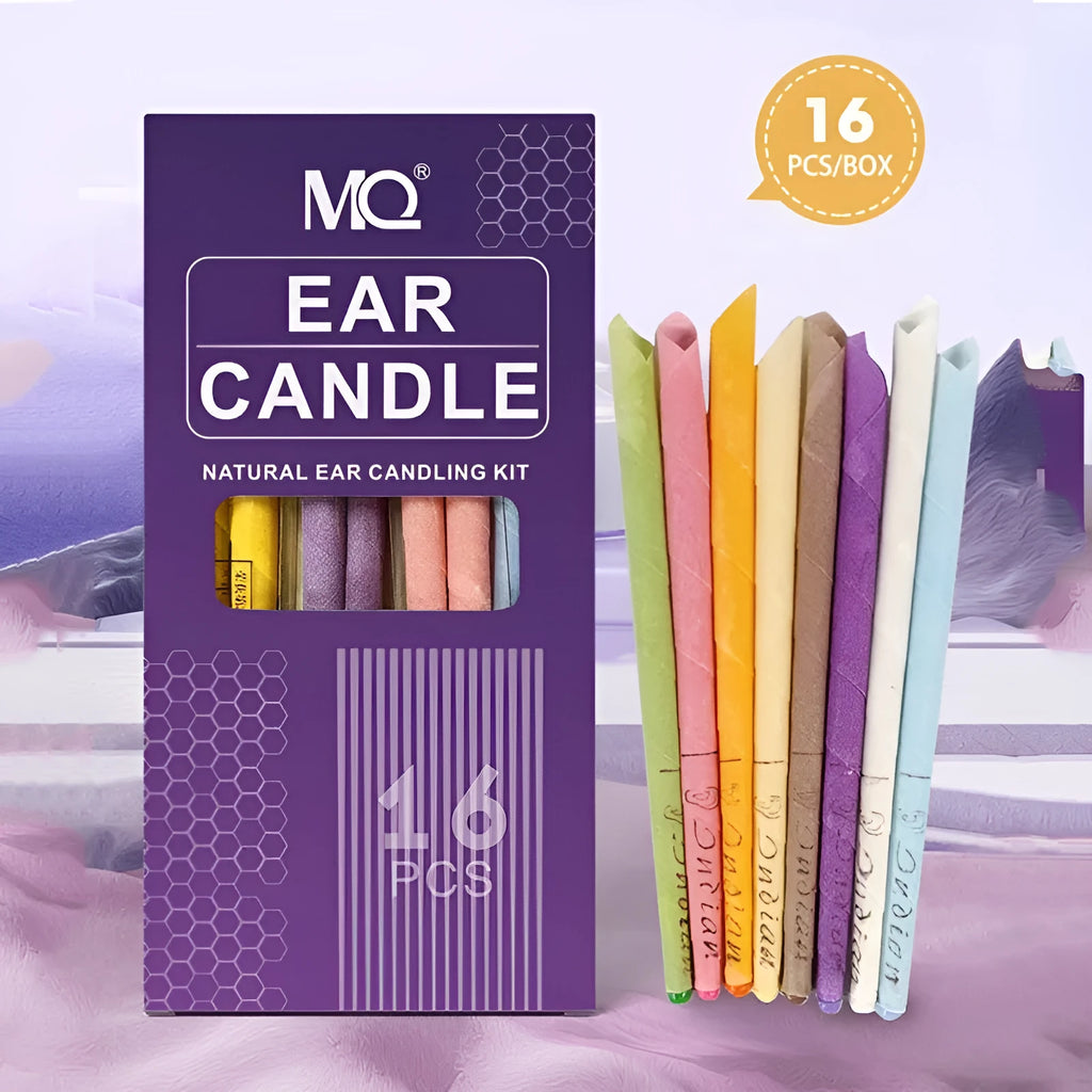 16-piece ear candle health massage kit with protection boards and cotton swabs in assorted colours.