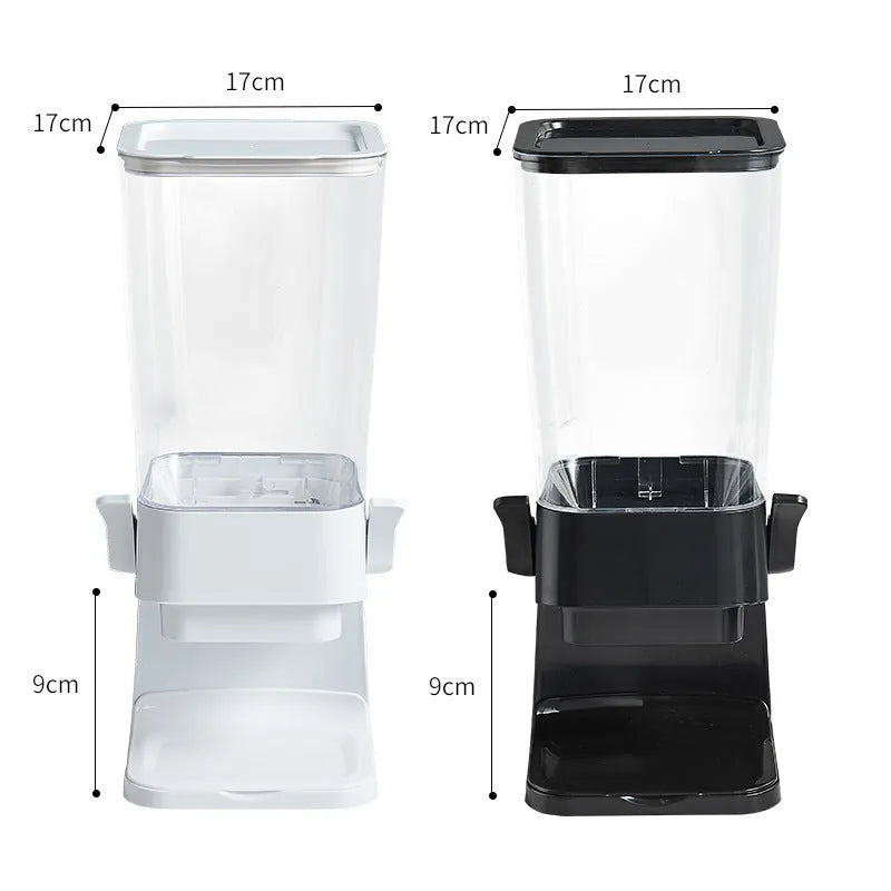 Countertop cereal dispenser in black or white with chute opening, twin levers and 5.5 quart container