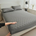 Diamond quilted bamboo fibre waterproof mattress protector fitted sheet and pillowcases set.