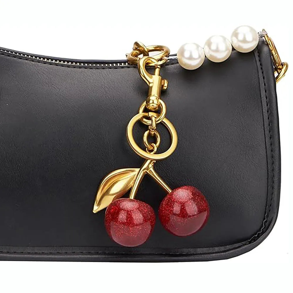 Red zinc alloy cherry key ring pendant with three-dimensional design