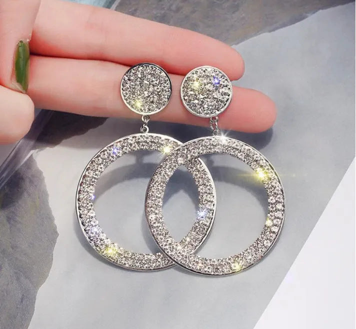 Geometric exaggerated circle ear hook earrings in gold and silver colours for women