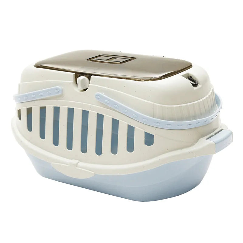 Macaron PP resin small pet carrying basket in blue colour with anti-pressure features for cats and dogs