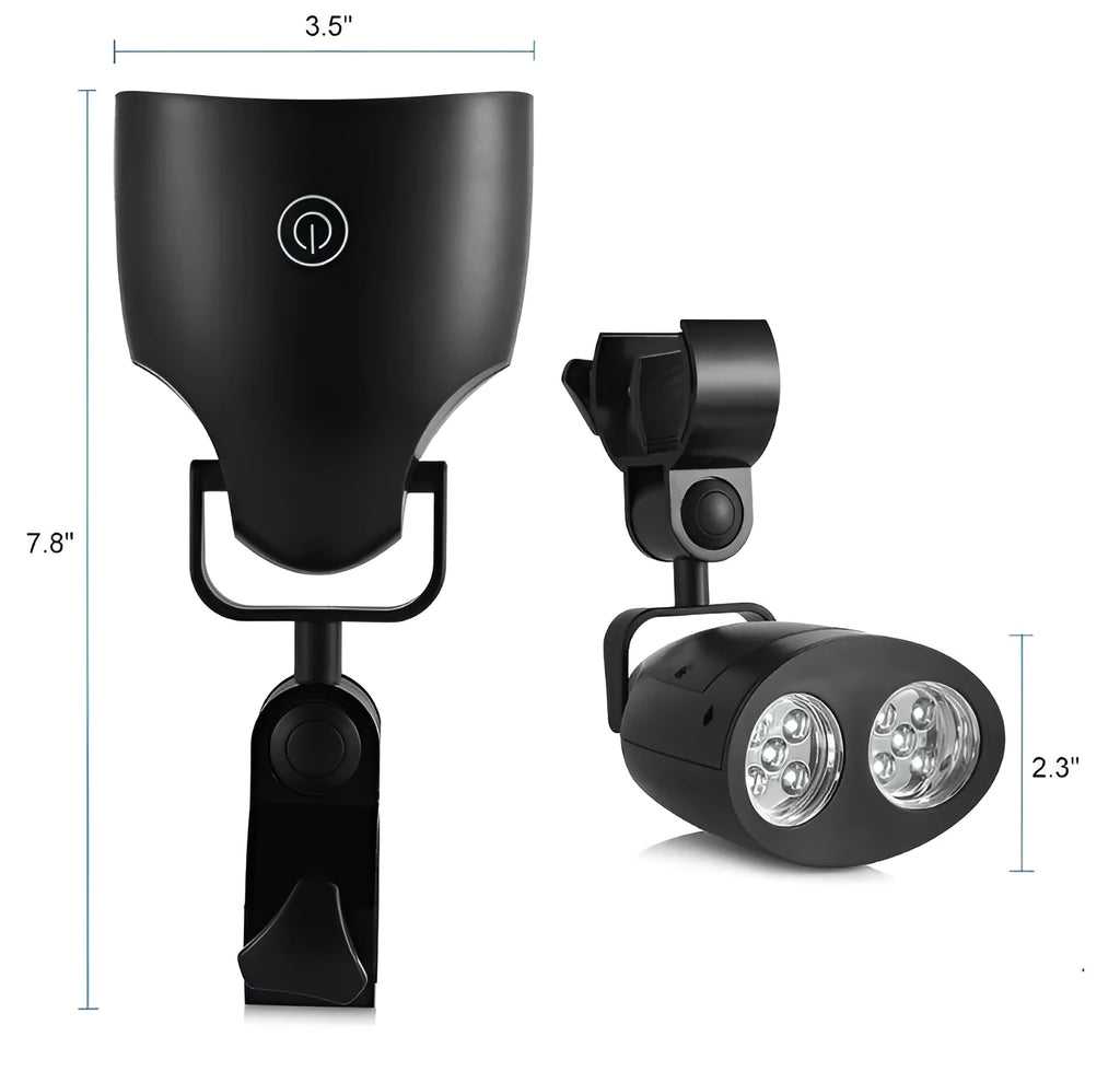 LED grill light with 10 F5 LED beads, 100LM white light, 360-degree rotating head, and touch dimmer
