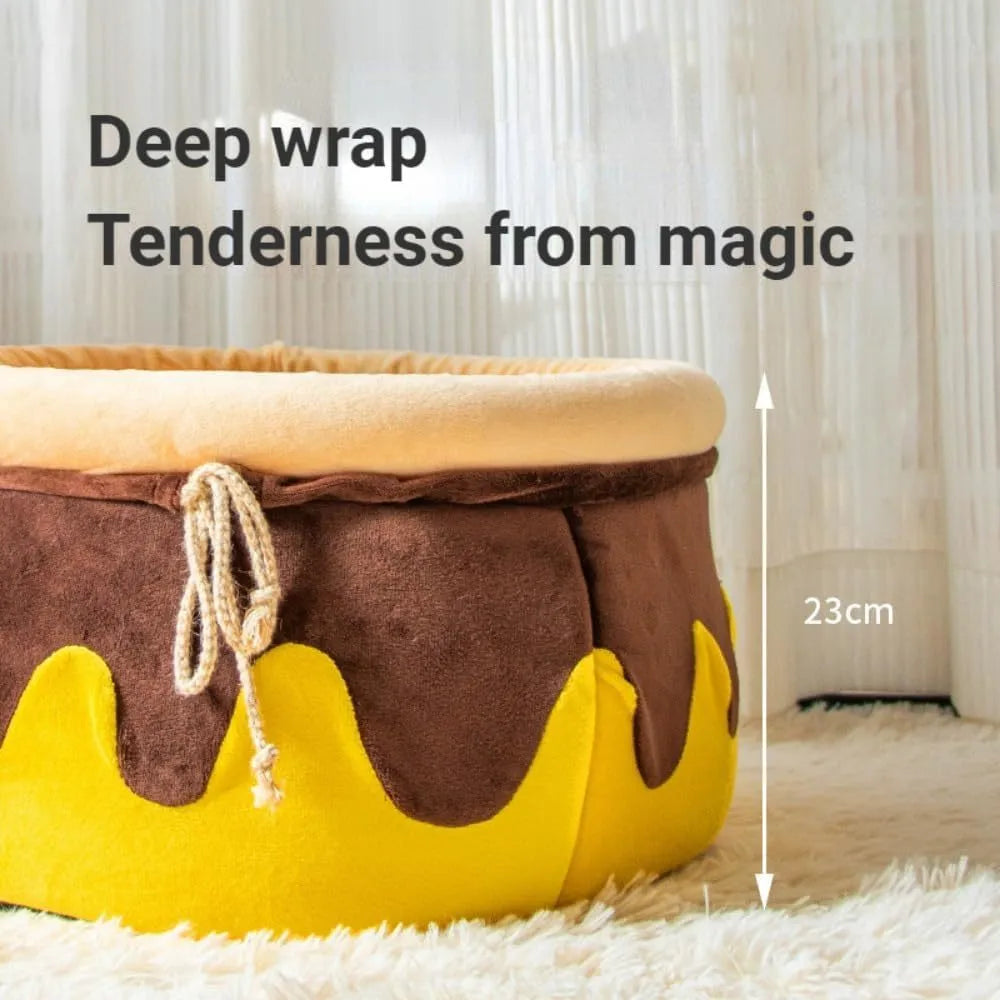 Honey pot magic shape cat bed with removable pad in pink or yellow for small cats and dogs