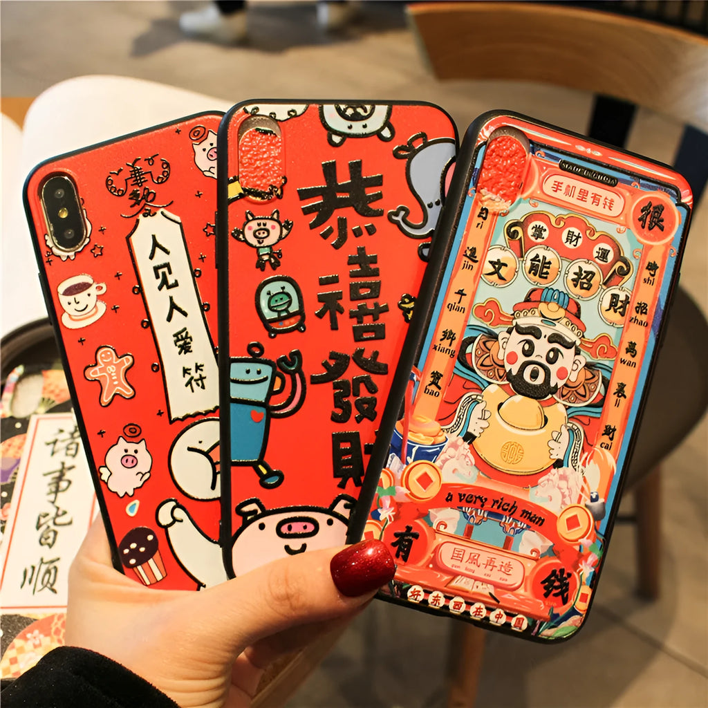 TPU PC hard shell phone case for Apple iPhone with Chinese Wind embossed text design