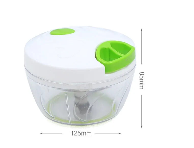 Manual kitchen chopper grinder with three blades and green plastic body